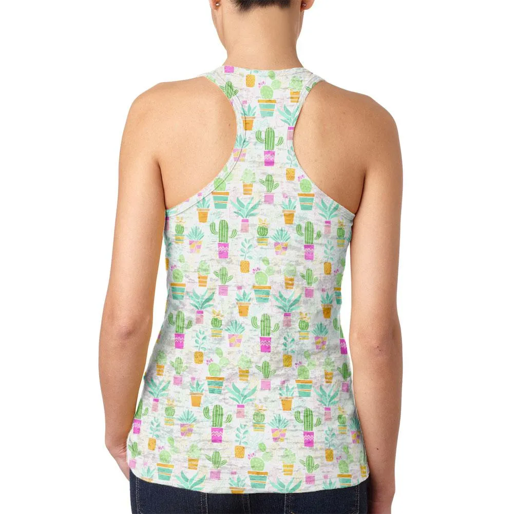 Watercolor Retro Cactus Bold Pastel Pattern Repeat Juniors Burnout Racerback Tank Top sold by Old Glory product image thumbnail 2