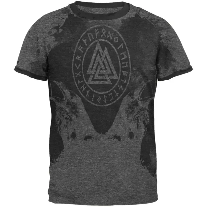 Viking Odin's Ravens Huginn And Muninn Mens Ringer T Shirt sold by Old Glory