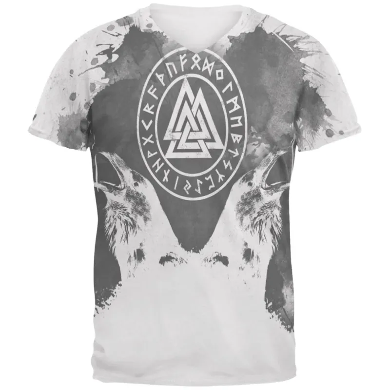 Viking Odin's Ravens Huginn And Muninn Mens Soft V-Neck T Shirt sold by Old Glory