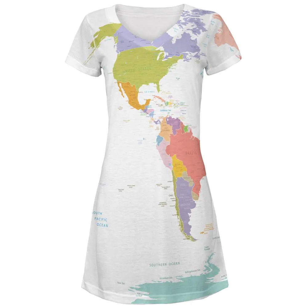 World Traveler Global Map All Over Juniors V-Neck Dress sold by Old Glory