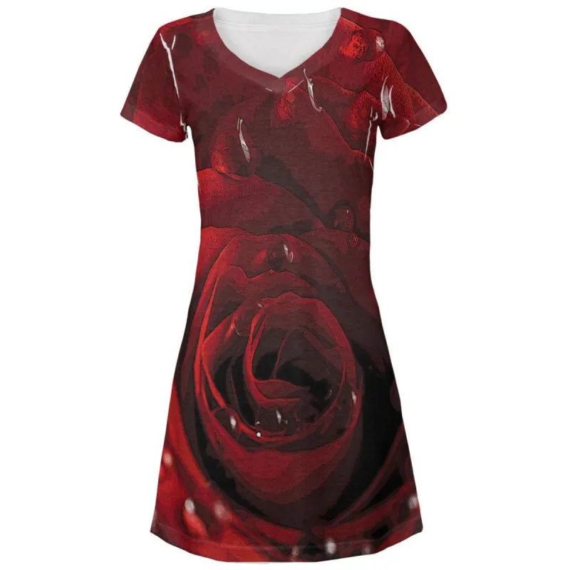 Rose Water Droplets All Over Juniors V-Neck Dress sold by Old Glory