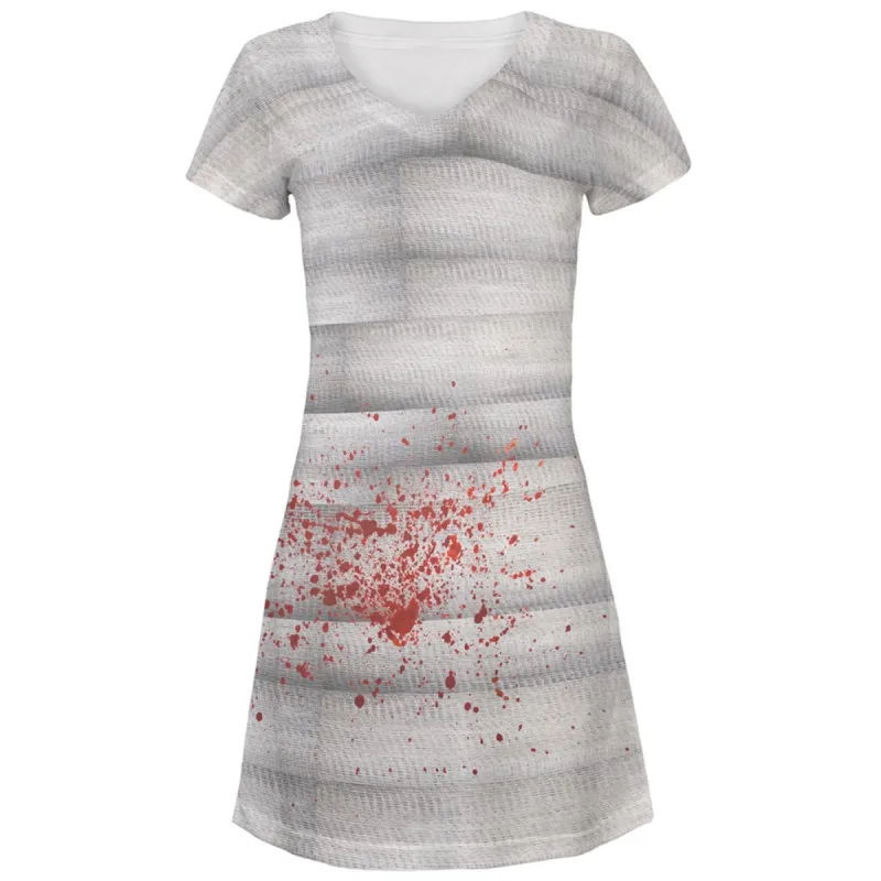 Halloween Bloody Mummy Costume All Over Juniors V-Neck Dress sold by Old Glory