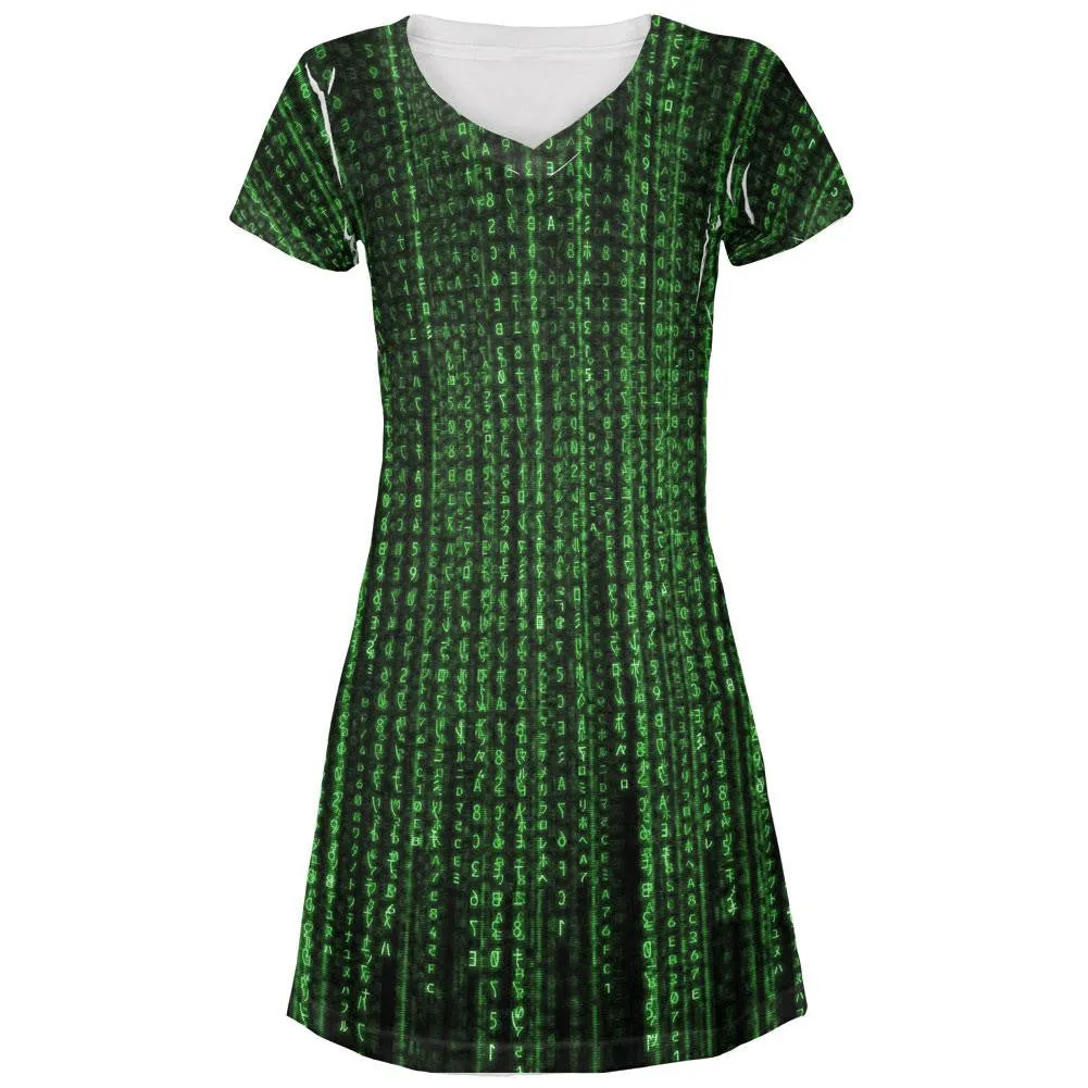 Falling Binary Code All Over Juniors V-Neck Dress sold by Old Glory