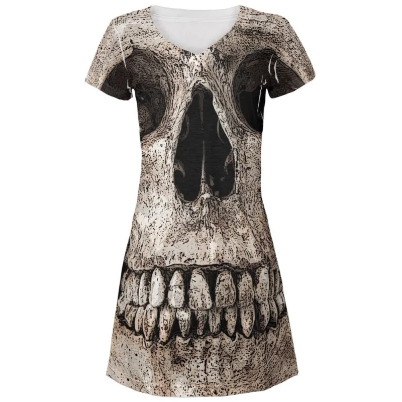 Big Skull All Over Juniors V-Neck Dress sold by Old Glory