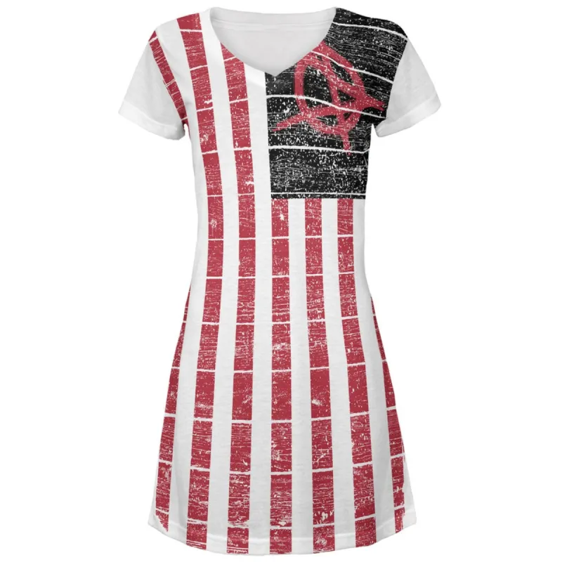 American Anarchy Flag Distressed All Over Juniors V-Neck Dress sold by Old Glory