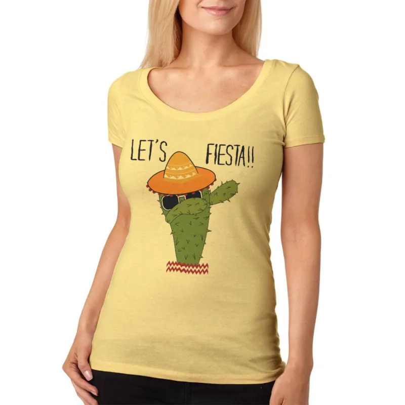 Cinco De May Cactus Let's Fiesta Party Womens Soft Scoop T Shirt sold by Old Glory