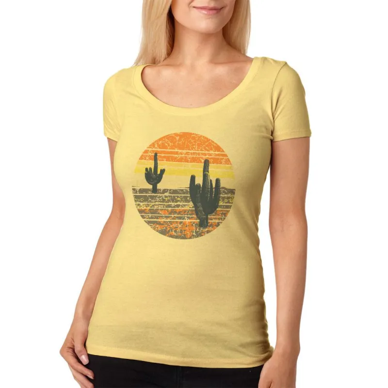 Vintage Cactus Sunset Womens Soft Scoop T Shirt sold by Old Glory