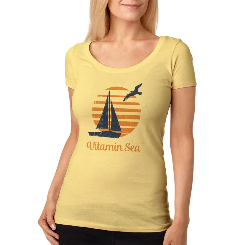 Summer Sun Vitamin Sea Sailboat Womens Soft Scoop T Shirt sold by Old Glory