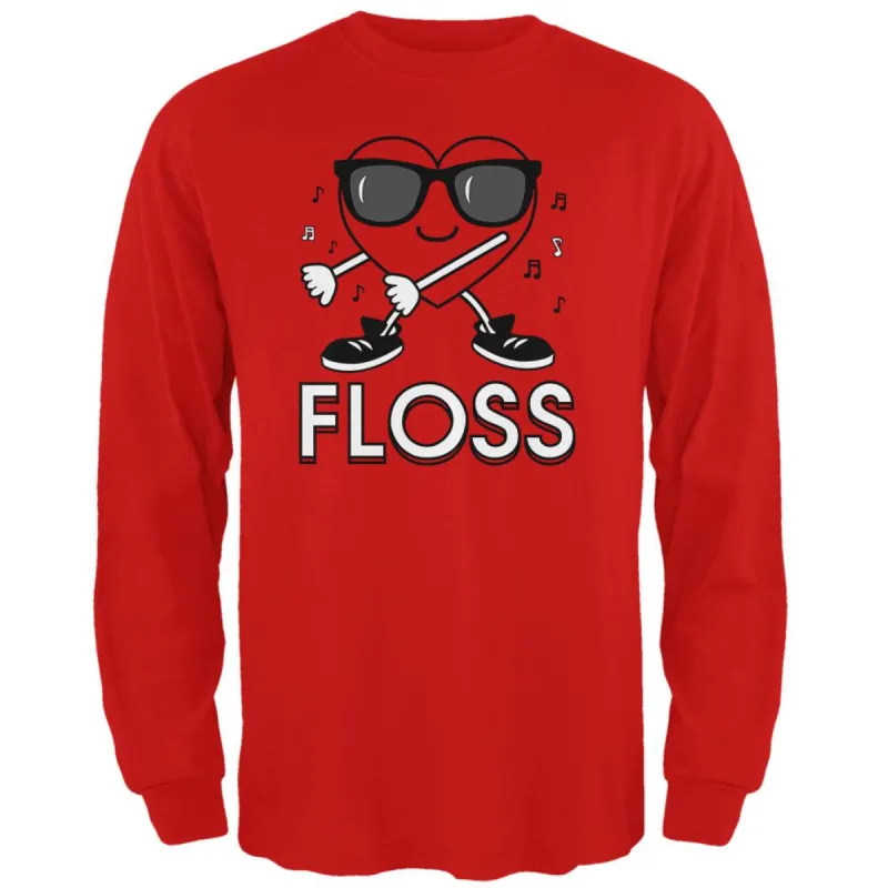 Valentine's Day Floss Flossing Dancing Heart Mens Long Sleeve T Shirt sold by Old Glory