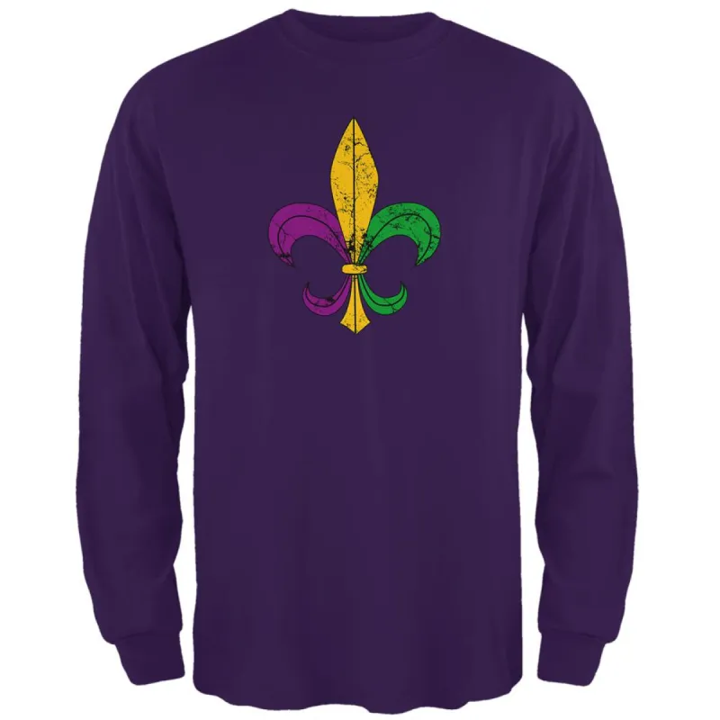 Mardi Gras Fleur De Lis Distressed Mens Long Sleeve T Shirt sold by Old Glory