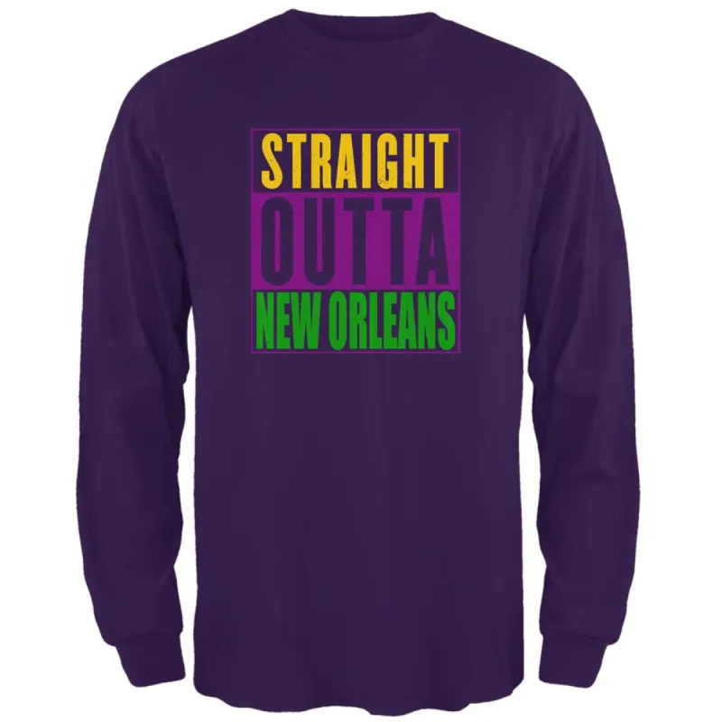 Mardi Gras Straight Outta New Orleans Mens Long Sleeve T Shirt sold by Old Glory