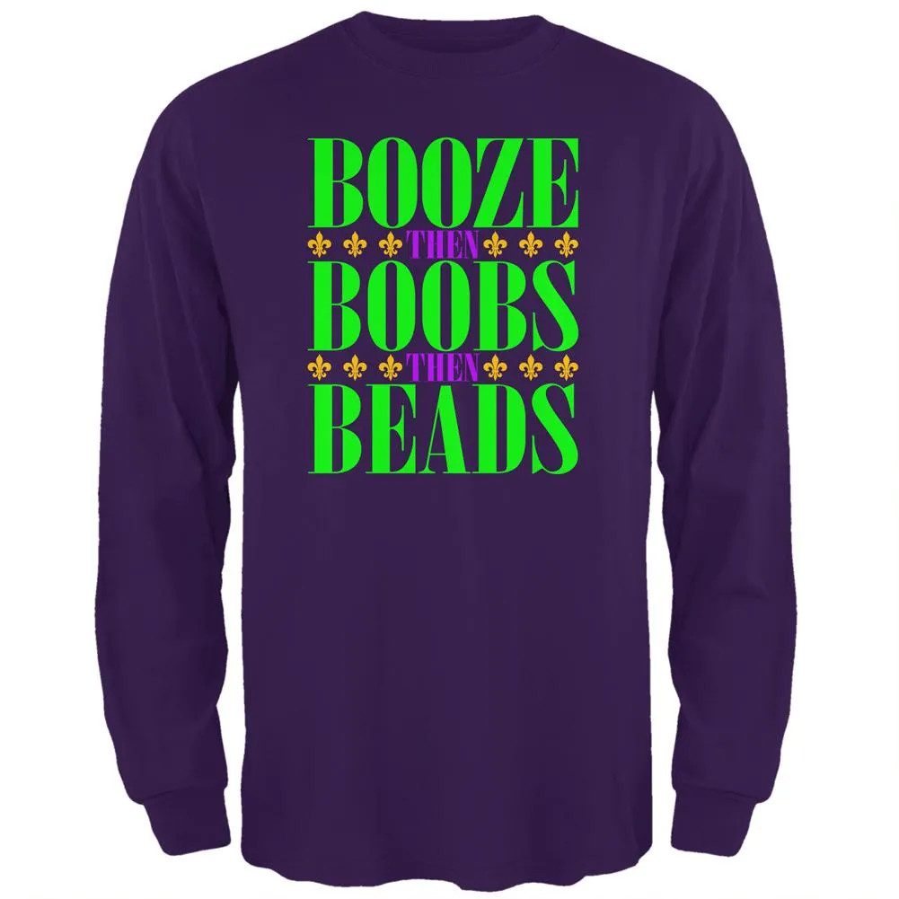 Mardi Gras Booze Boobs Beads Mens Long Sleeve T Shirt sold by Old Glory