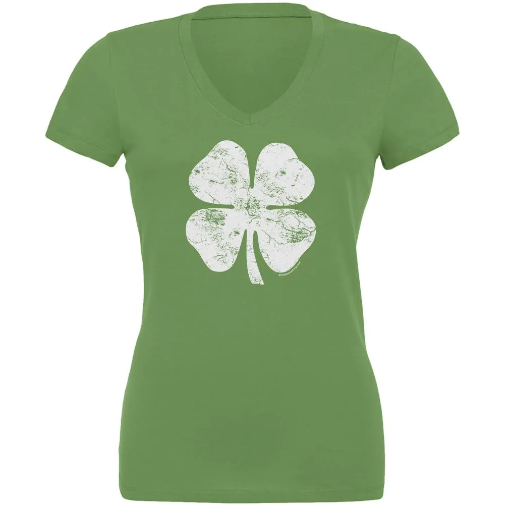 St. Patricks Day Distressed Shamrock Juniors V-Neck T Shirt sold by Old Glory