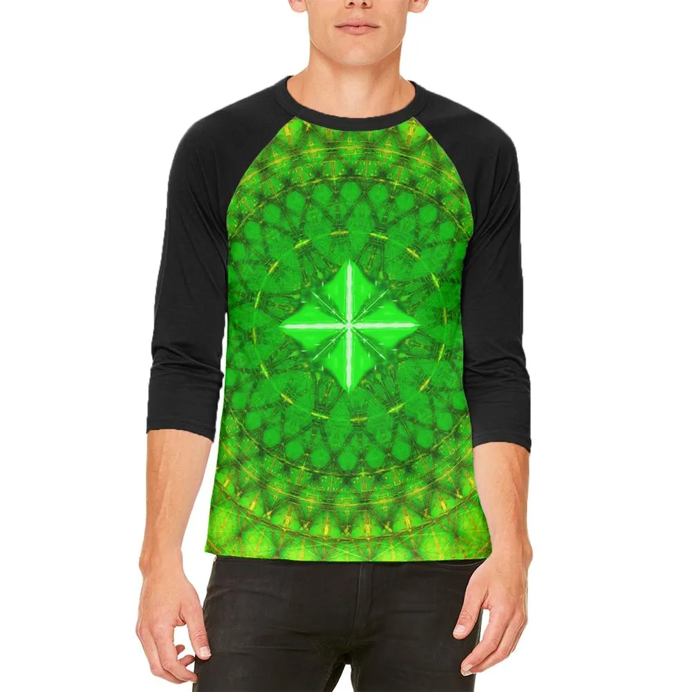St Patrick's Day Shamrock Fractal Mandala Mens Raglan T Shirt sold by Old Glory