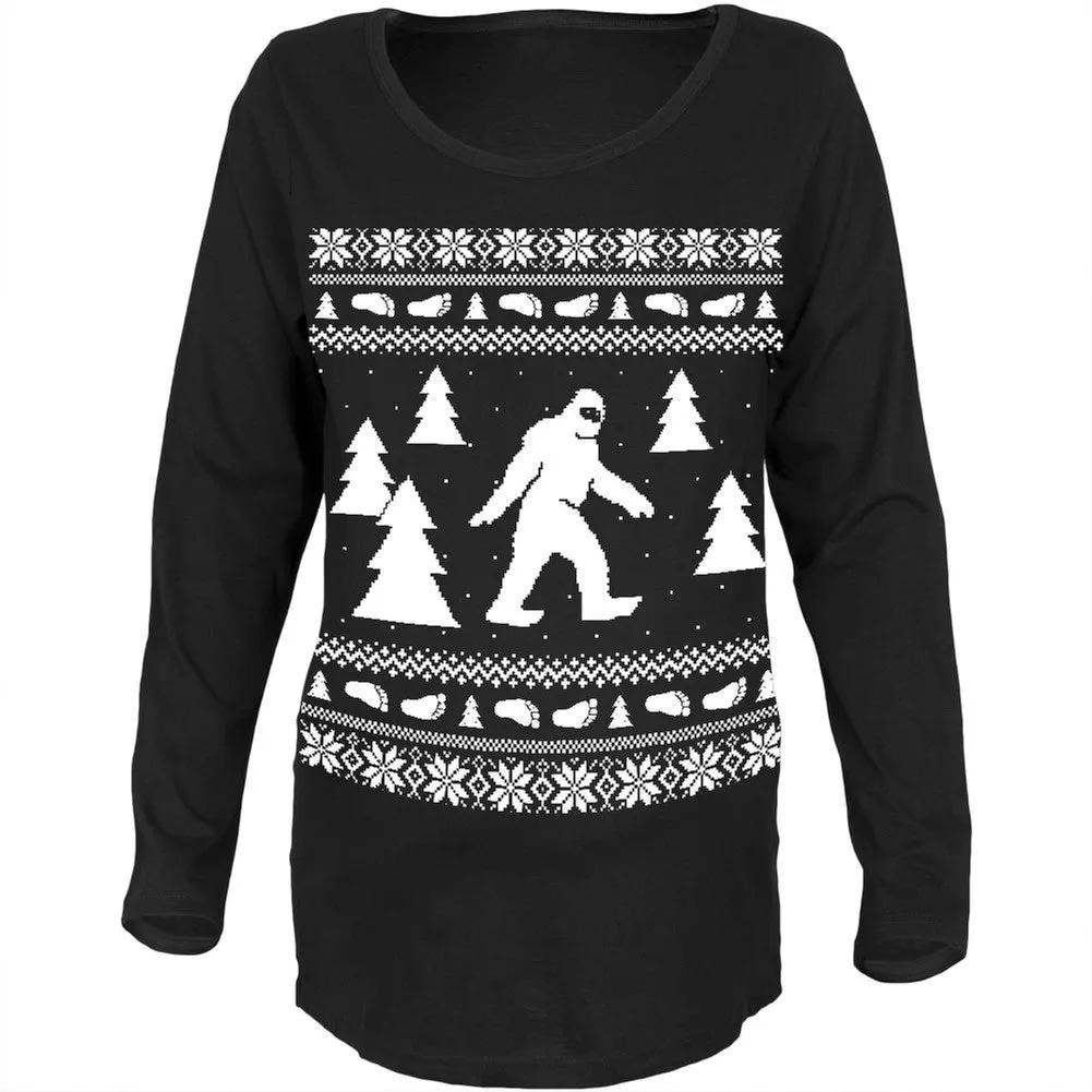 Sasquatch Ugly Christmas Sweater Black Maternity Soft Long Sleeve T-Shirt sold by Old Glory