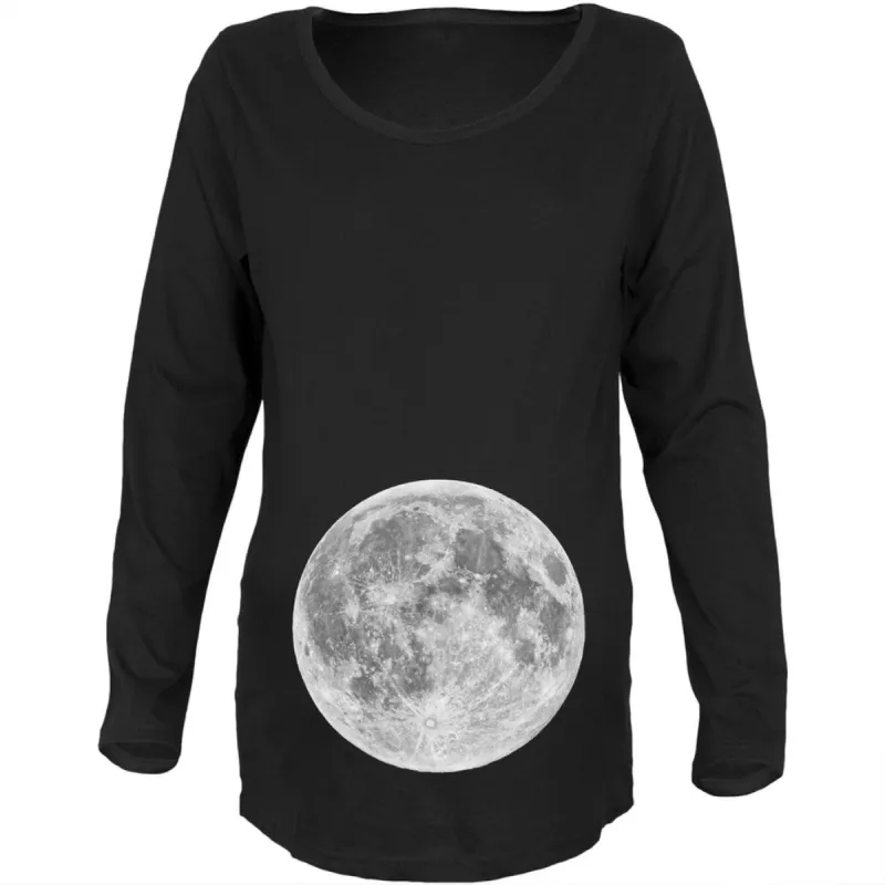 Earth's Moon Belly Black Maternity Soft Long Sleeve T-Shirt sold by Old Glory