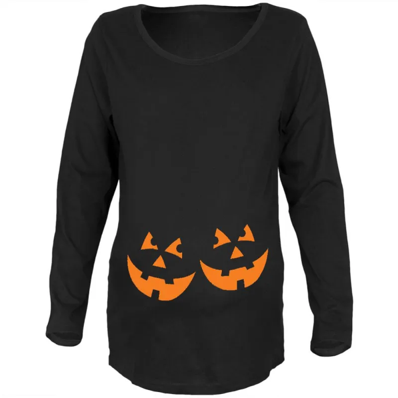 Halloween Twins Jack-O-Lantern Glow Black Maternity Soft Long Sleeve T-Shirt sold by Old Glory