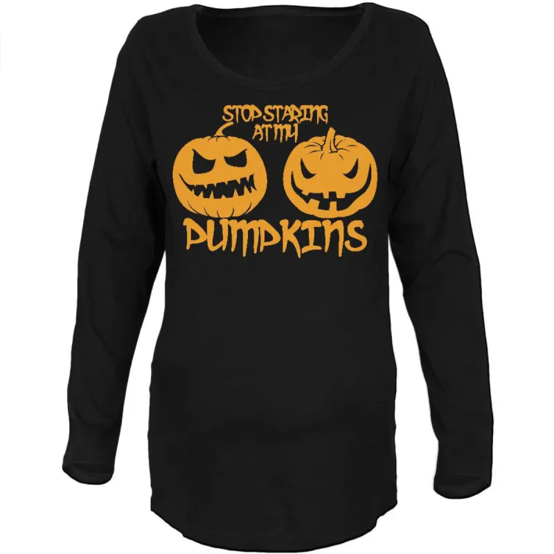 Halloween Staring at my Pumpkins Black Maternity Soft Long Sleeve T-Shirt sold by Old Glory