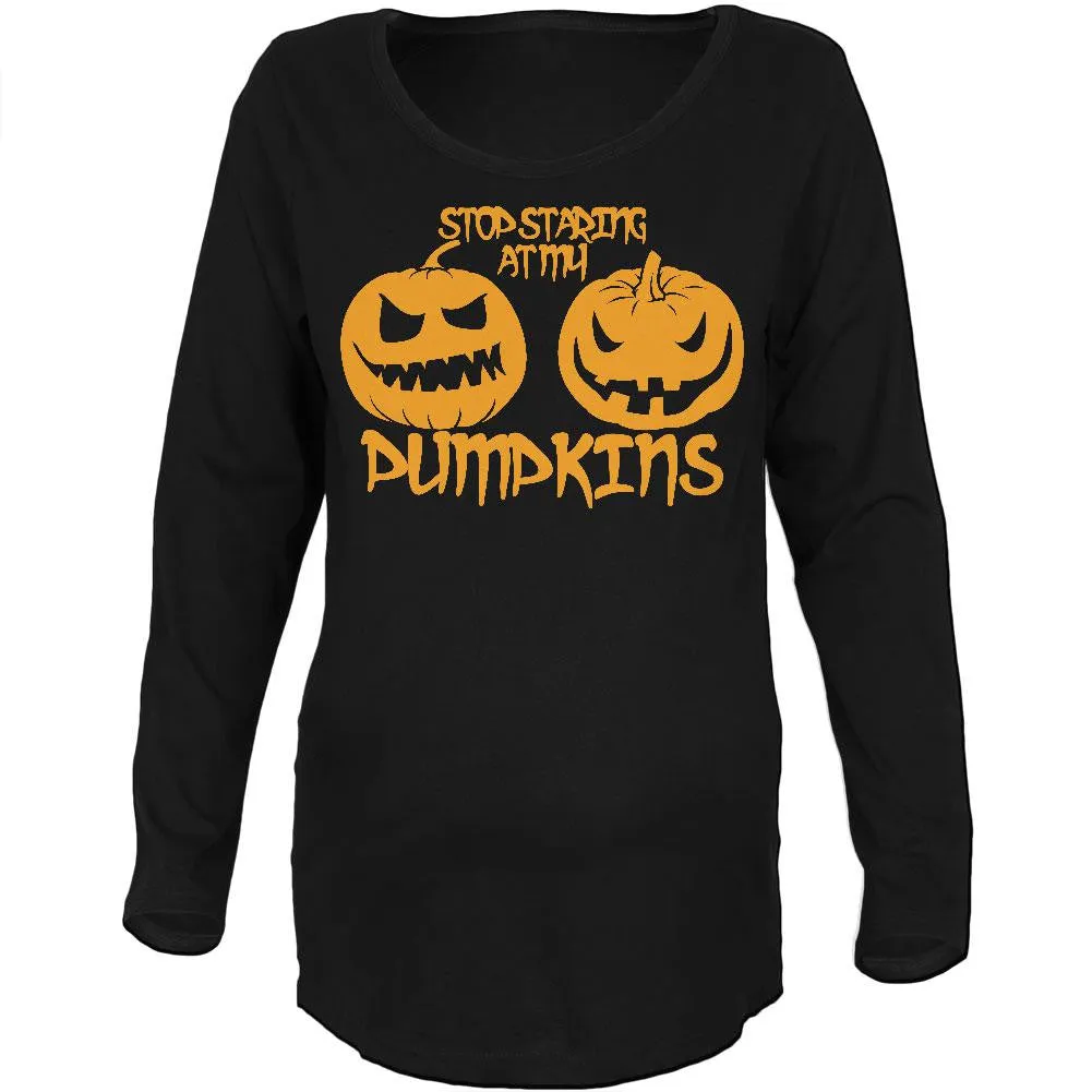 Halloween Staring at my Pumpkins Black Maternity Soft Long Sleeve T-Shirt sold by Old Glory