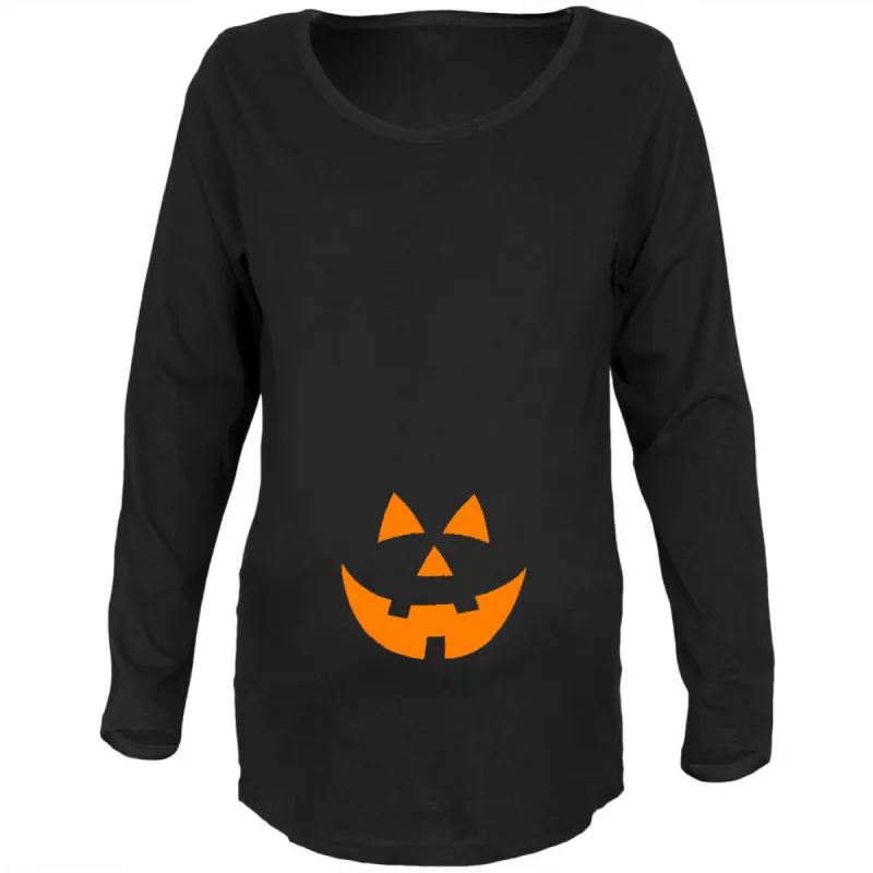 Halloween Belly Jack-O-Lantern Orange Glow Black Maternity Soft Long Sleeve T-Shirt sold by Old Glory