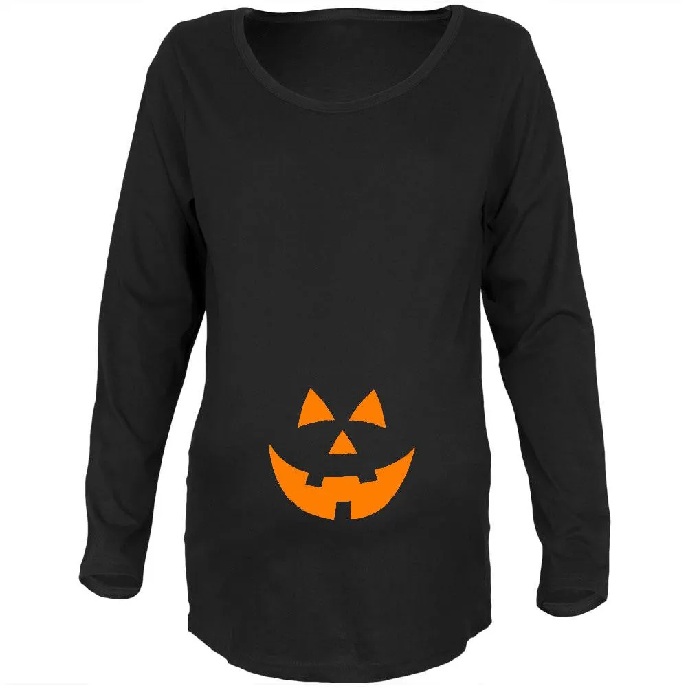 Halloween Belly Jack-O-Lantern Orange Glow Black Maternity Soft Long Sleeve T-Shirt sold by Old Glory