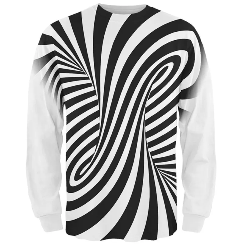 Trippy Black And White Swirl All Over Mens Long Sleeve T Shirt sold by Old Glory