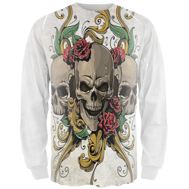 Skulls and Roses Tattoo All Over Adult Long Sleeve T-Shirt sold by Old Glory