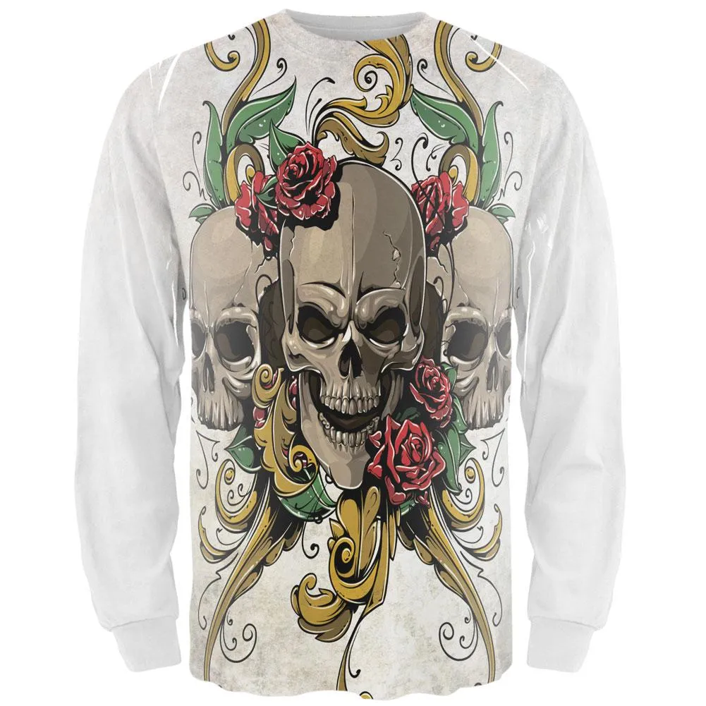 Skulls and Roses Tattoo All Over Adult Long Sleeve T-Shirt sold by Old Glory