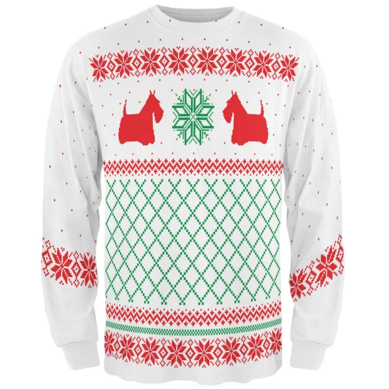 Scottie Dog Ugly Christmas Sweater All Over Adult Long Sleeve T-Shirt sold by Old Glory