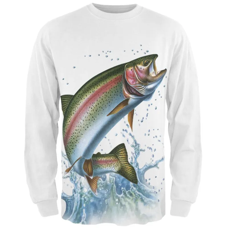 Rainbow Trout Splash All Over Adult Long Sleeve T-Shirt sold by Old Glory