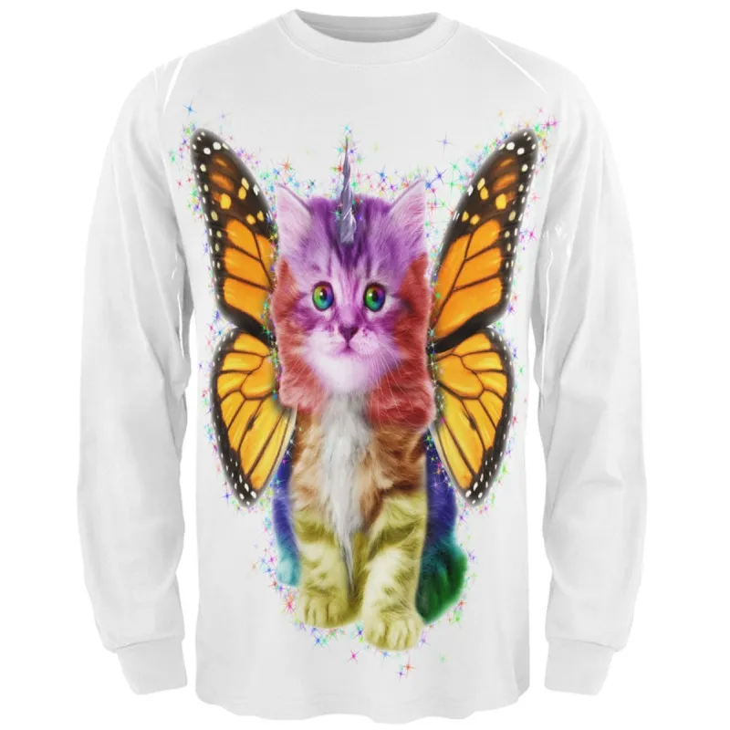 Rainbow Butterfly Unicorn Kitten All Over Adult Long Sleeve T-Shirt sold by Old Glory
