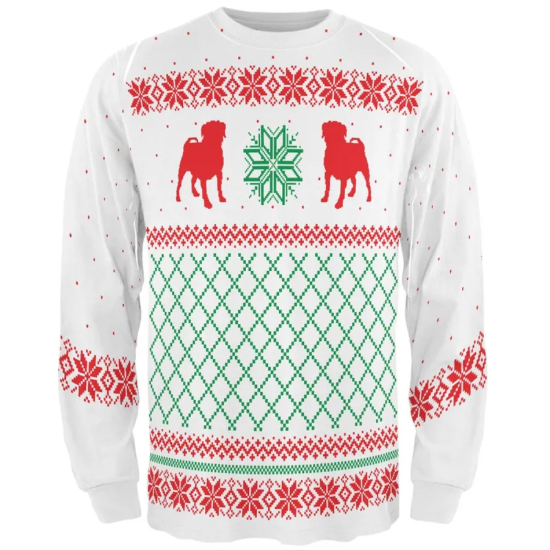 Pug Dog Ugly Christmas Sweater All Over Adult Long Sleeve T-Shirt sold by Old Glory