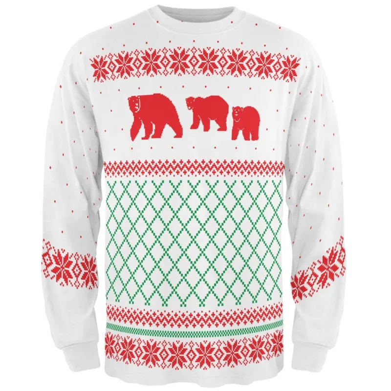Polar Bears Ugly Christmas Sweater All Over Adult Long Sleeve T-Shirt sold by Old Glory