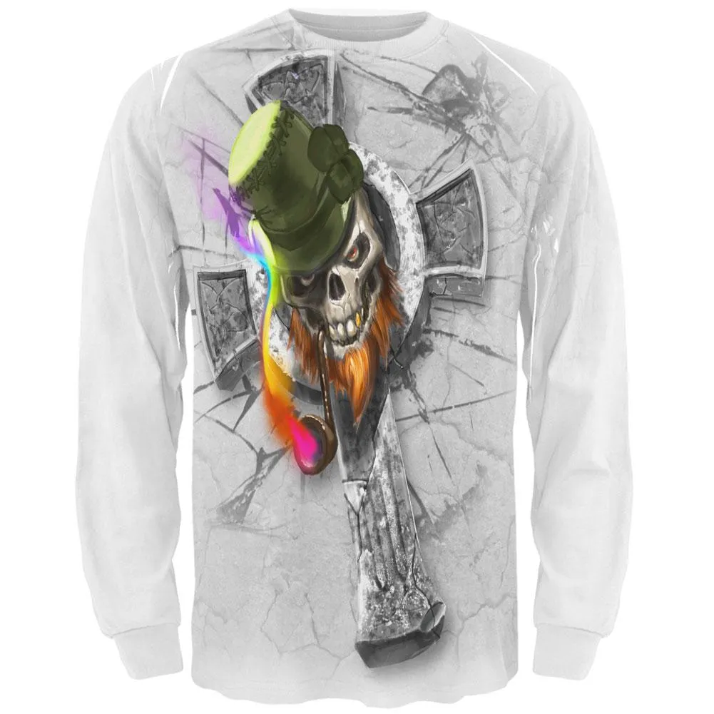 Irish Skull Leprechaun Celtic Cross All Over Adult Long Sleeve T-Shirt sold by Old Glory