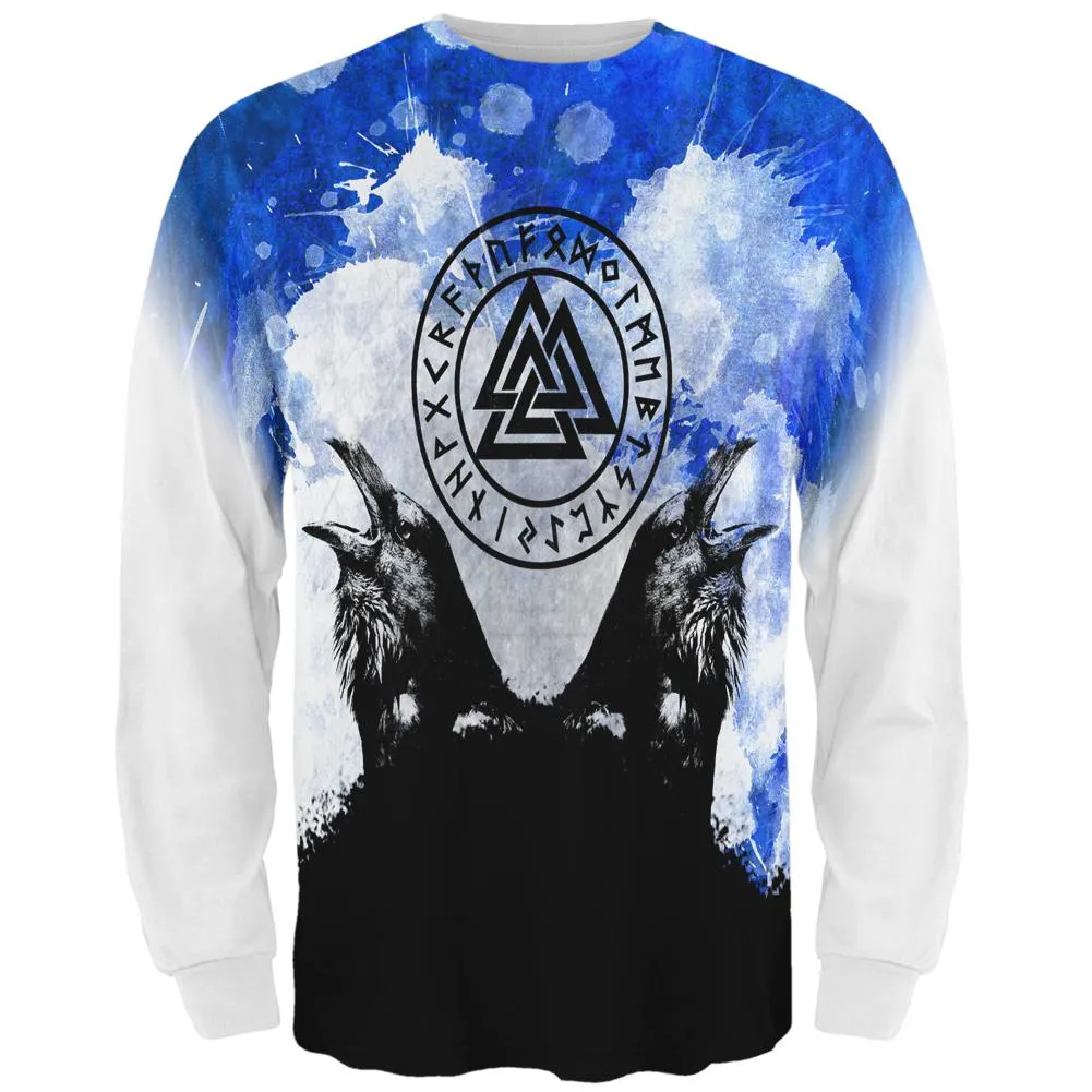 Huginn And Muninn Odin's Ravens Blue Splatter All Over Mens Long Sleeve T Shirt sold by Old Glory
