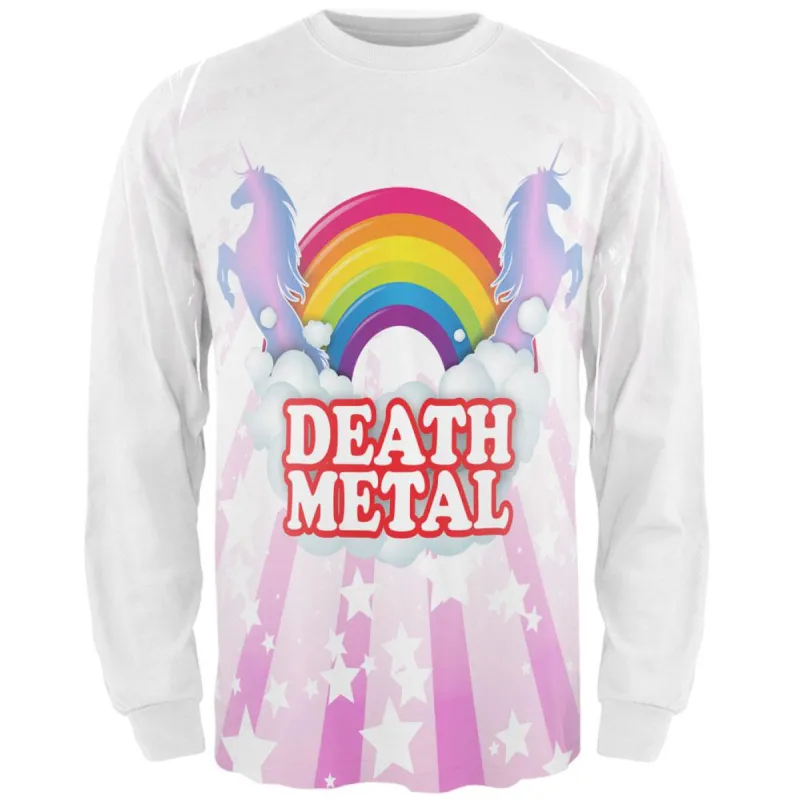 Death Metal Rainbow Unicorns All Over Adult Long Sleeve T-Shirt sold by Old Glory