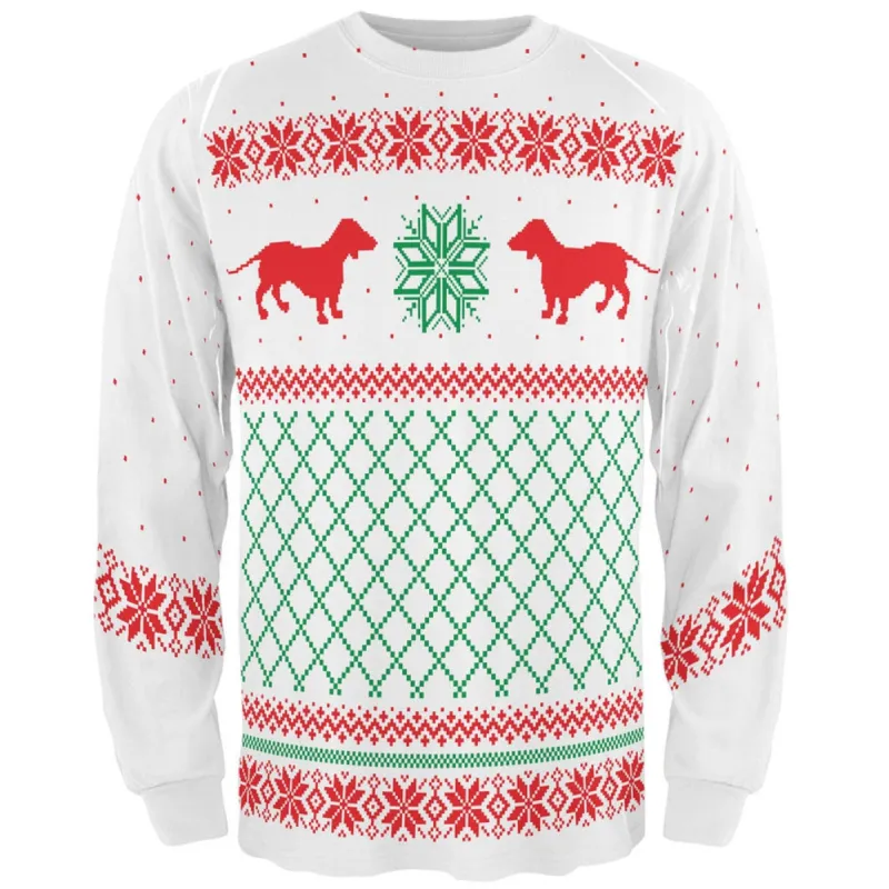 Dachshund Ugly Christmas Sweater All Over Adult Long Sleeve T-Shirt sold by Old Glory