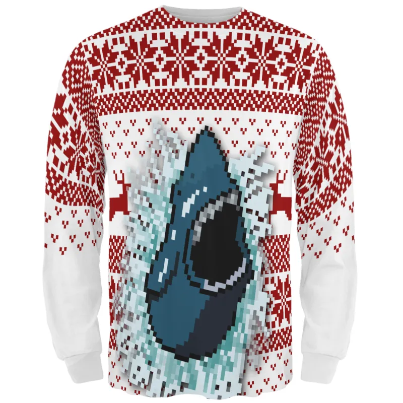 Christmas Shark Ugly Sweater All Over Adult Long Sleeve T-Shirt sold by Old Glory