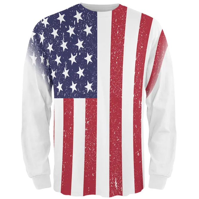 4th of July American Flag Distressed All Over Mens Long Sleeve T Shirt sold by Old Glory product image thumbnail 3