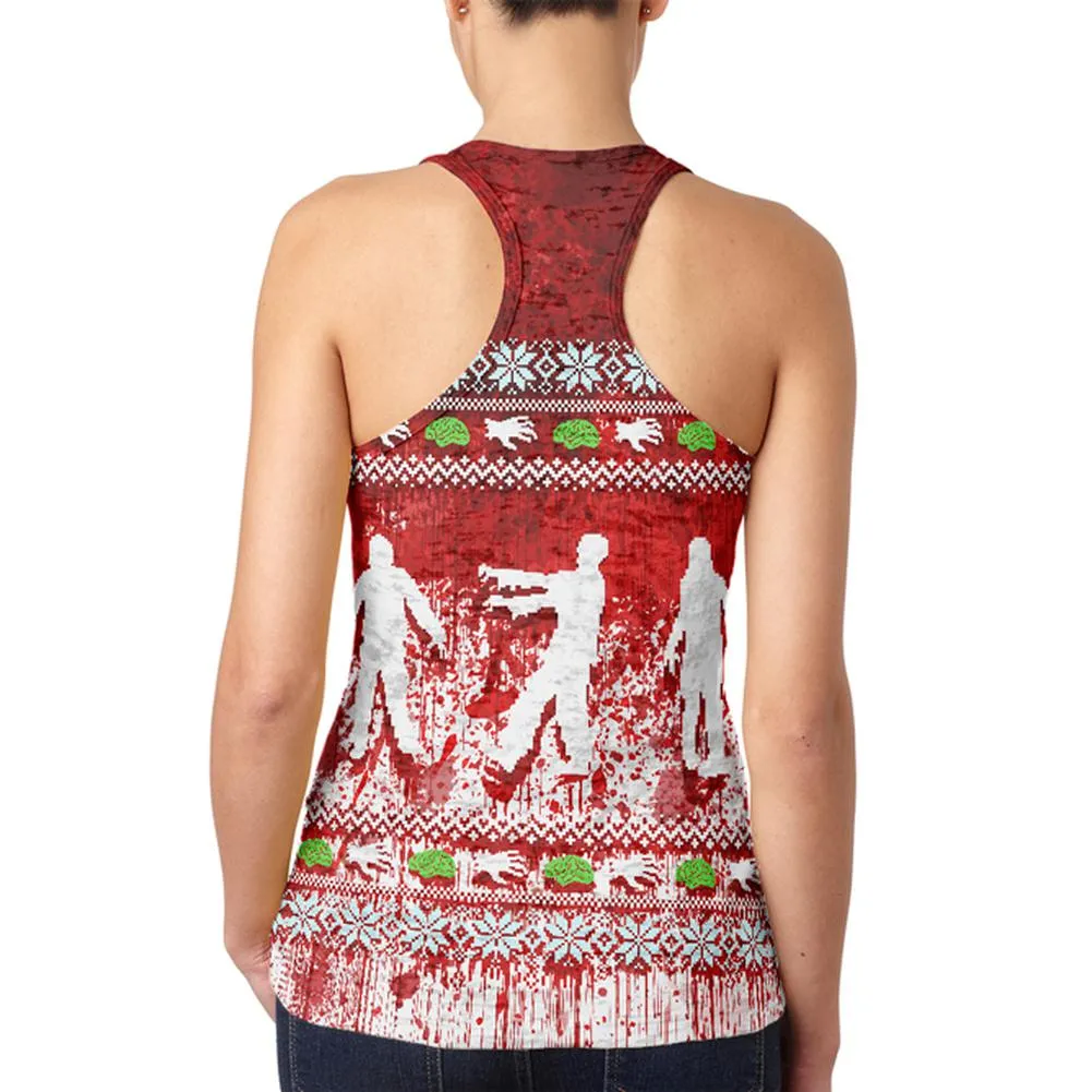 Ugly Christmas Sweater Bloody Zombie Attack Survivor Juniors Burnout Racerback Tank Top sold by Old Glory product image thumbnail 2