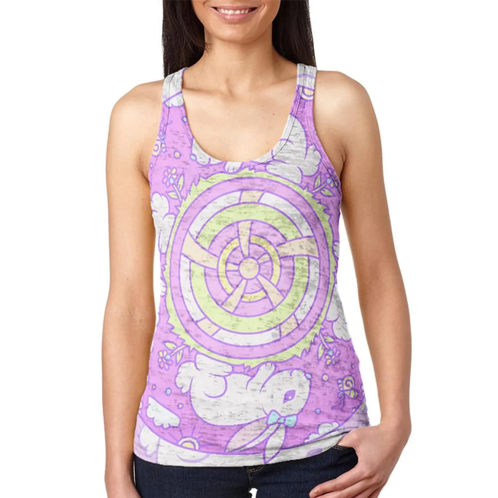 Trippy Easter Bunny Rabbit Mandala Vintage Juniors Burnout Racerback Tank Top sold by Old Glory