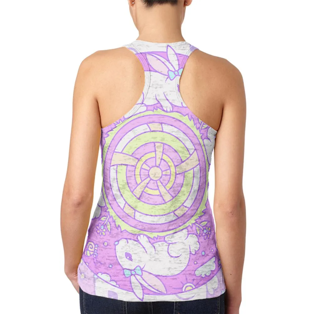 Trippy Easter Bunny Rabbit Mandala Vintage Juniors Burnout Racerback Tank Top sold by Old Glory product image thumbnail 2