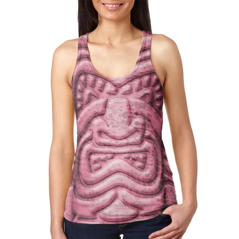 Tiki God Pink Face Luau Juniors Burnout Racerback Tank Top sold by Old Glory