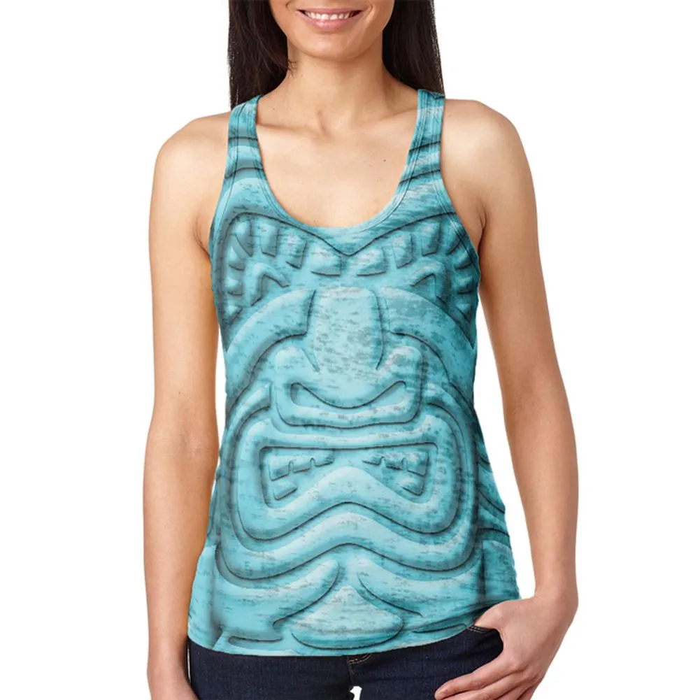 Tiki God Blue Face Luau Juniors Burnout Racerback Tank Top sold by Old Glory