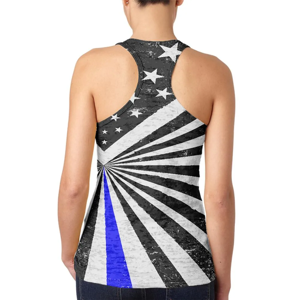 Thin Blue Line Flag Retro Sunburst Juniors Burnout Racerback Tank Top sold by Old Glory product image thumbnail 2