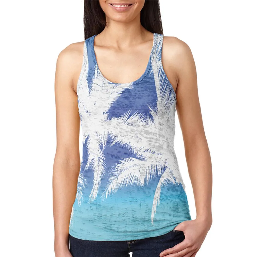 Summer Tropical Paradise Palm Tree Ombre Juniors Burnout Racerback Tank Top sold by Old Glory