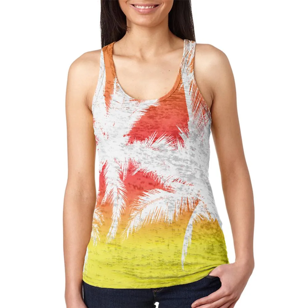 Summer Sunset Palm Tree Ombre Juniors Burnout Racerback Tank Top sold by Old Glory
