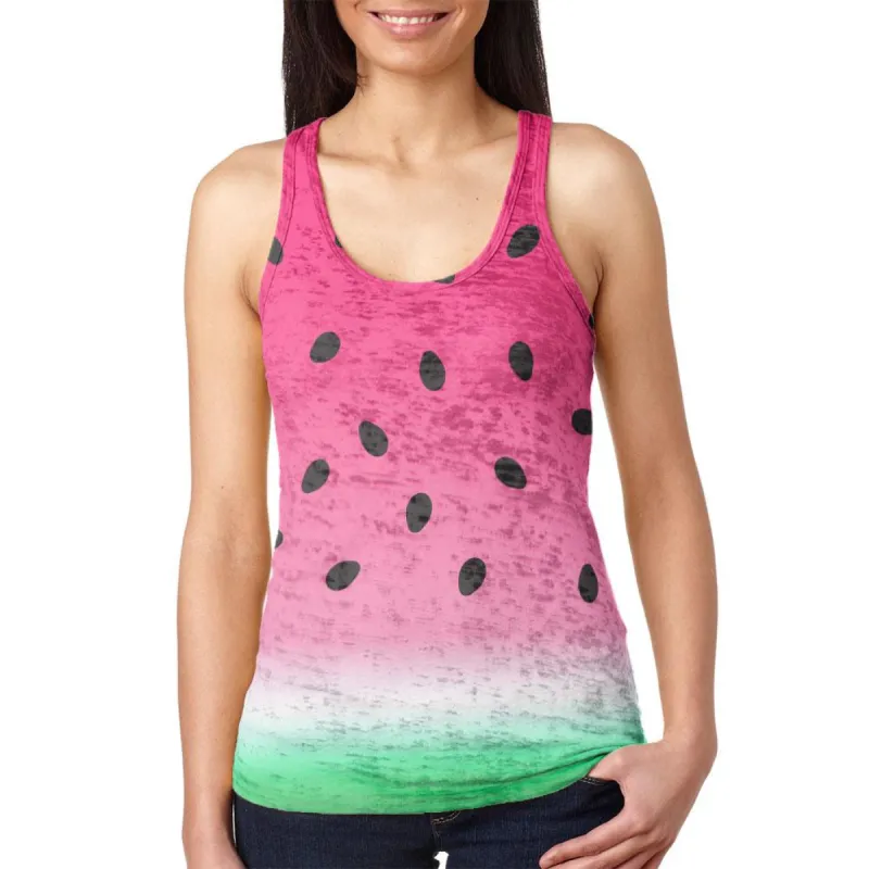 Summer Sun Watermelon Ombre Costume Juniors Burnout Racerback Tank Top sold by Old Glory