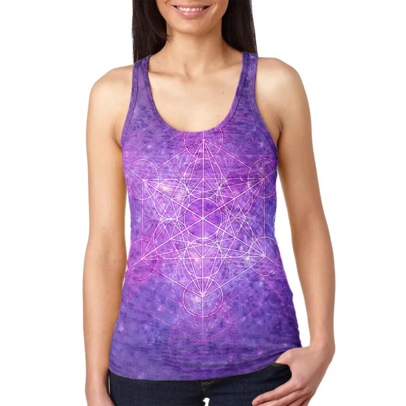 Sacred Geometry Metatron Cube Map of Creation Juniors Burnout Racerback Tank Top sold by Old Glory