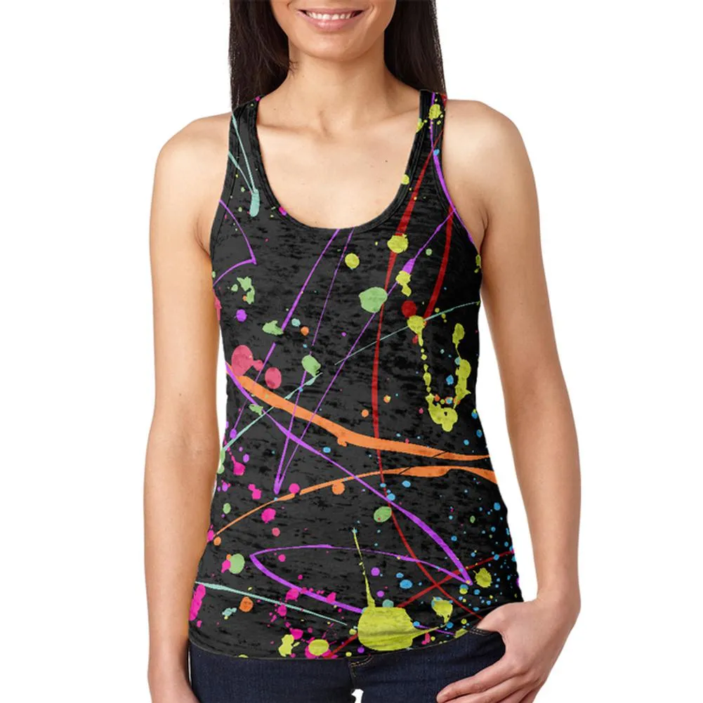 Splatter Paint Black Juniors Burnout Racerback Tank Top sold by Old Glory